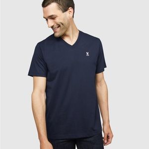 Psycho Bunny Mens Classic V Neck Tee in Navy Blue